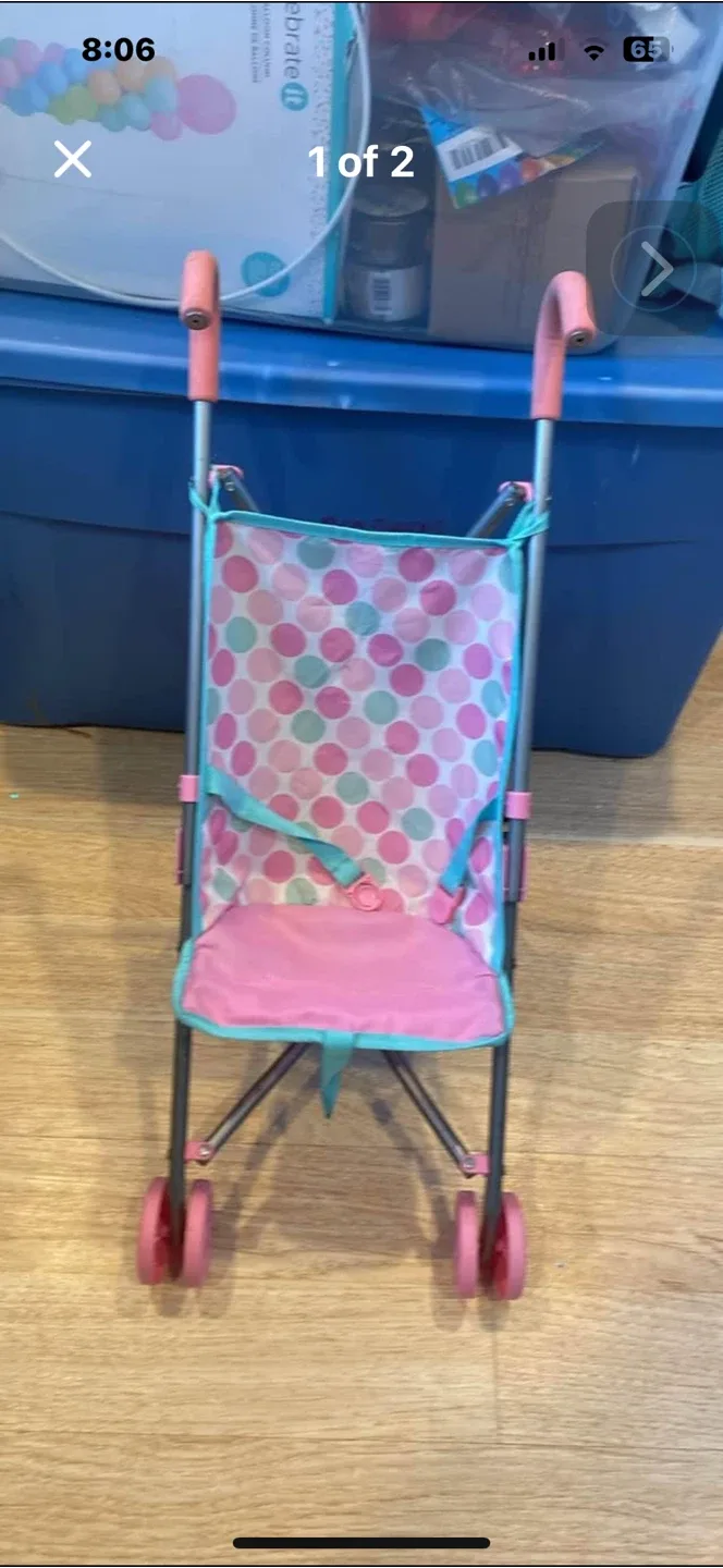 Pink Polka Dot Toy Stroller thumbnail