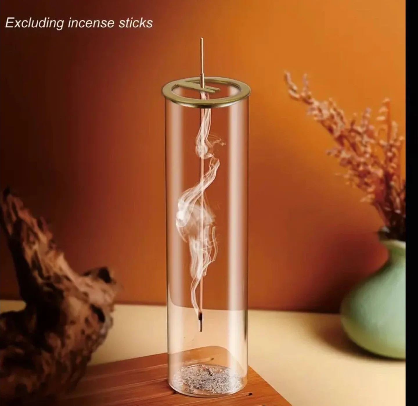 Elegant Glass Incense Holder with Brass thumbnail