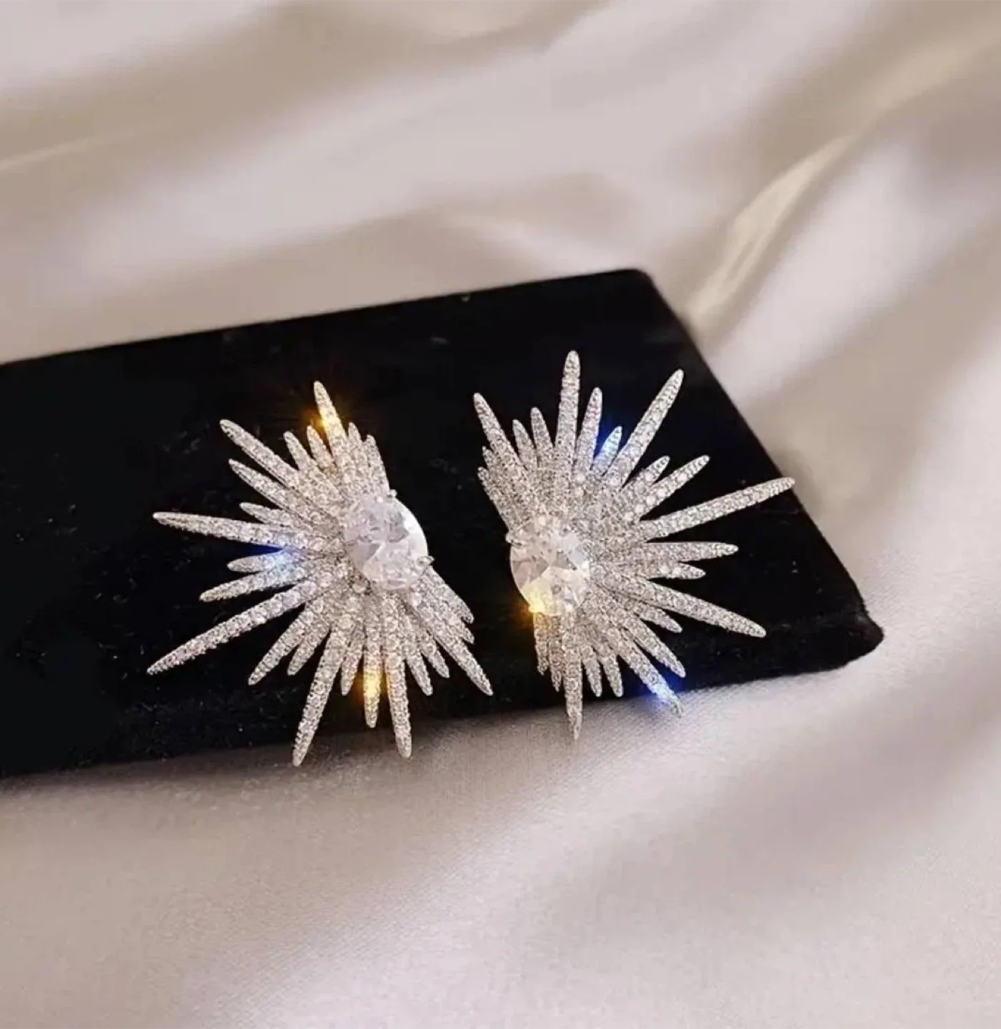Silver Crystal Starburst Earrings thumbnail
