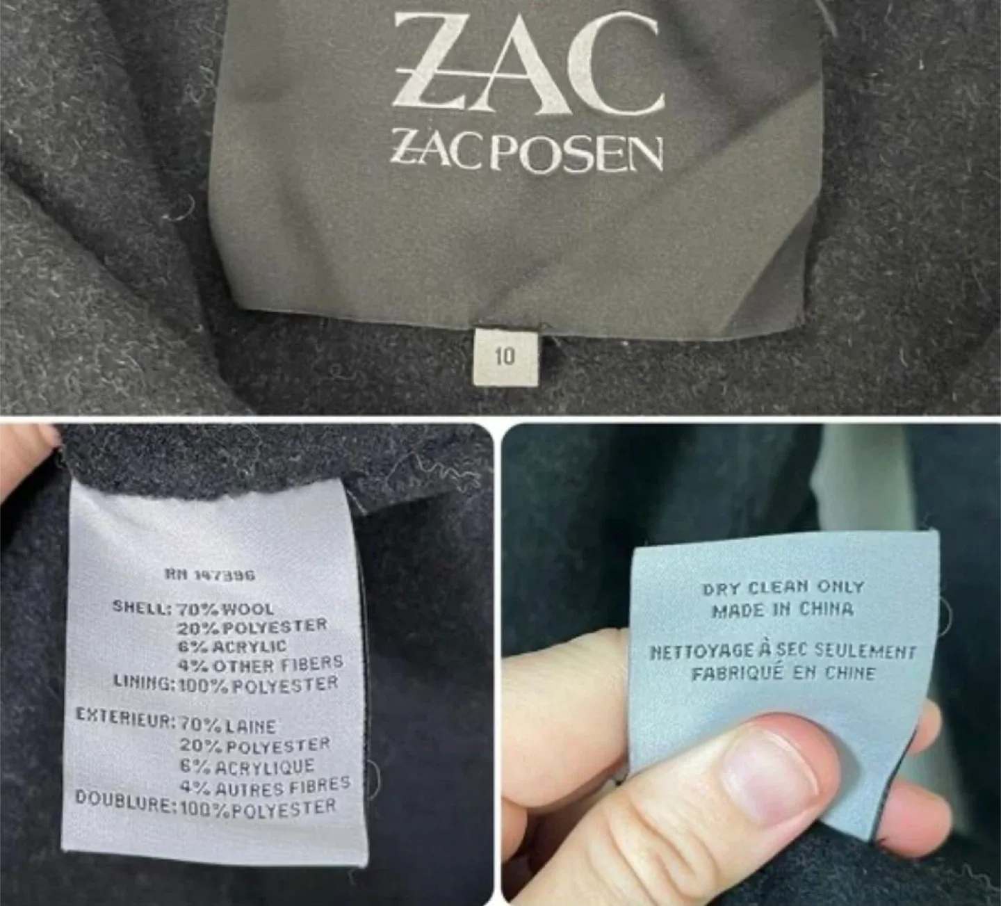 Zac Posen Black Wool Blend Coat - Size 10 image indicator(3)