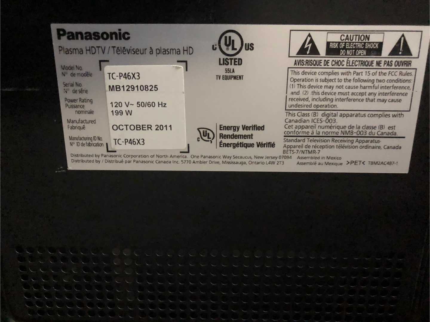 Panasonic Plasma HDTV TC-P46X3 - photo 2