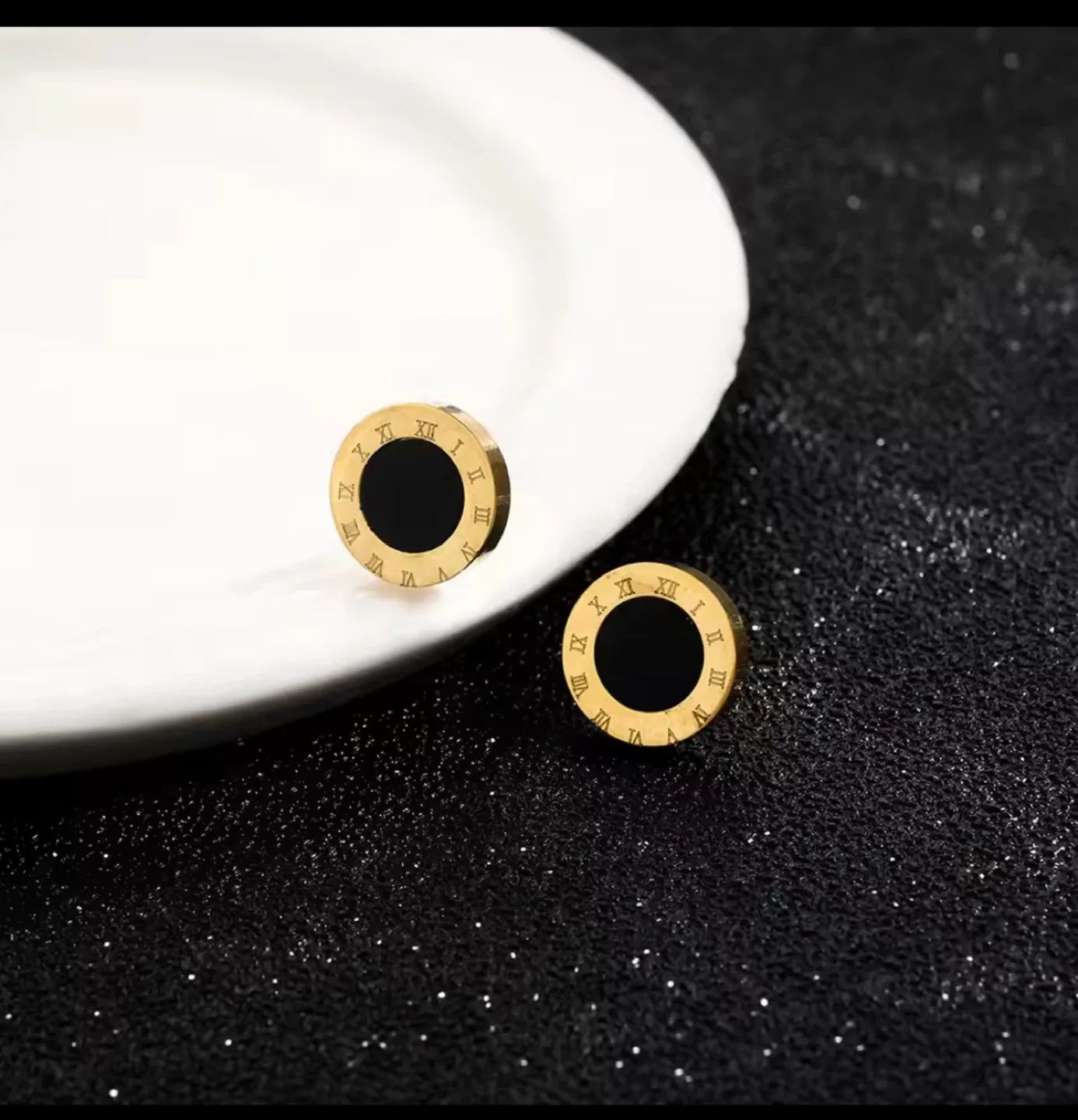 Gold Tone Roman Numeral Stud Earrings thumbnail