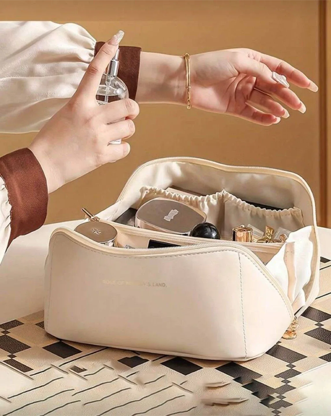 Large Makeup Bag / Travel Cosmetic Organizer (Pink or White) thumbnail