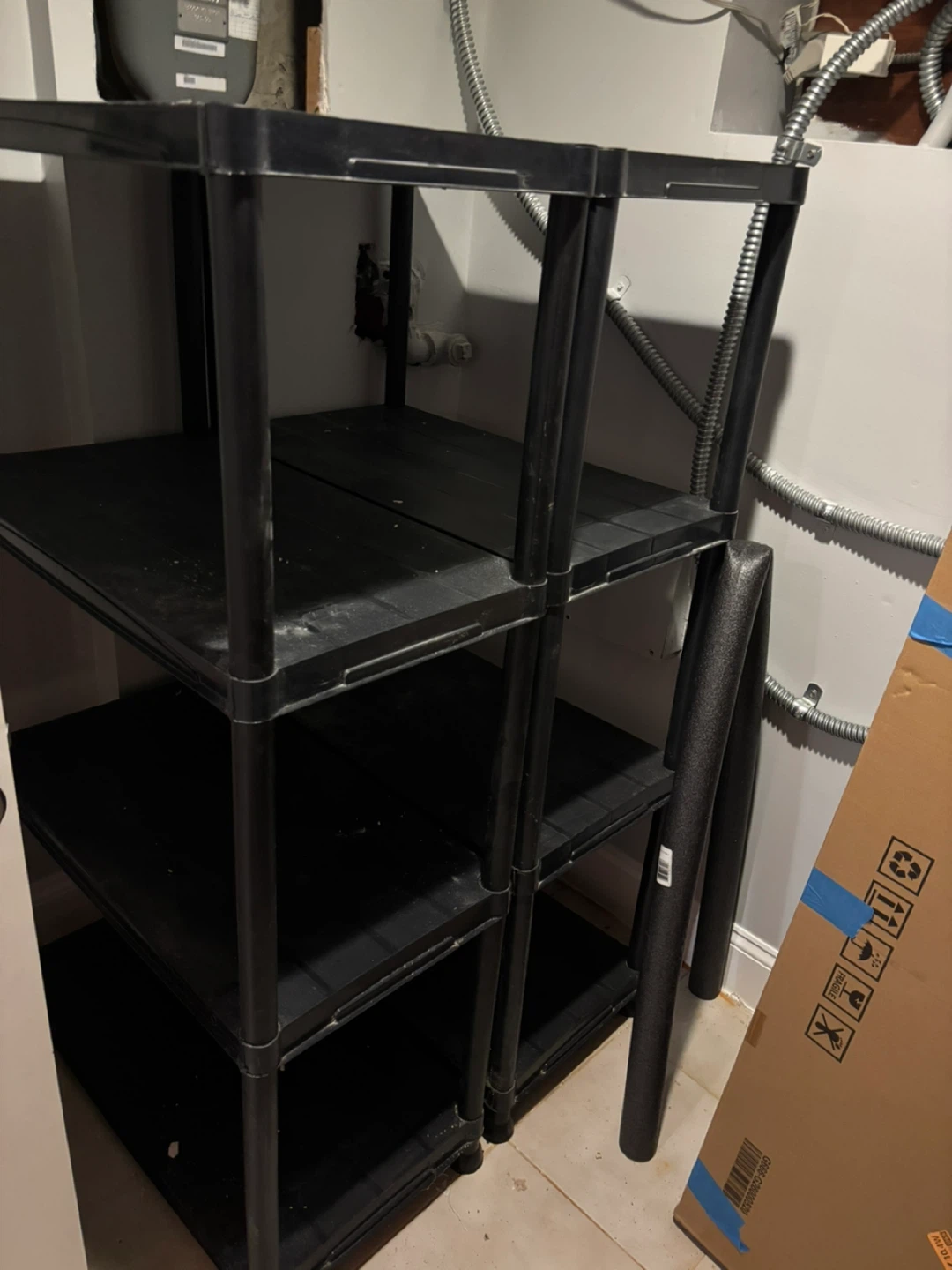 2- Black Plastic Shelving Unit