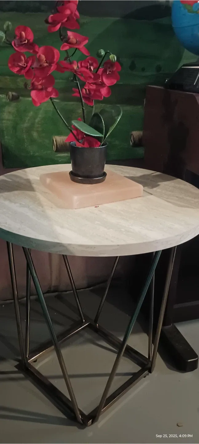 Two Round Side + One Oval Tables with Gold Legs thumbnail