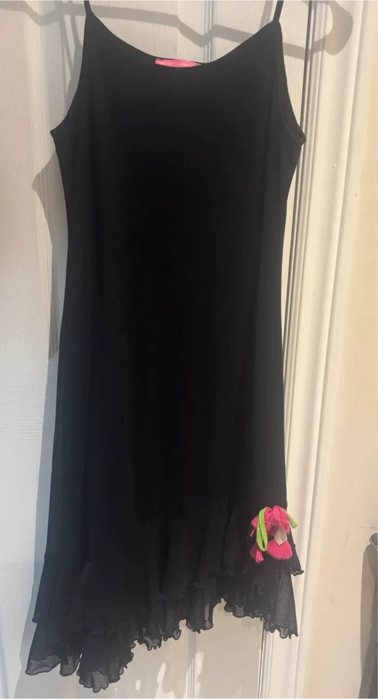 Betsy Johnson Black Dress with Pink Flower thumbnail
