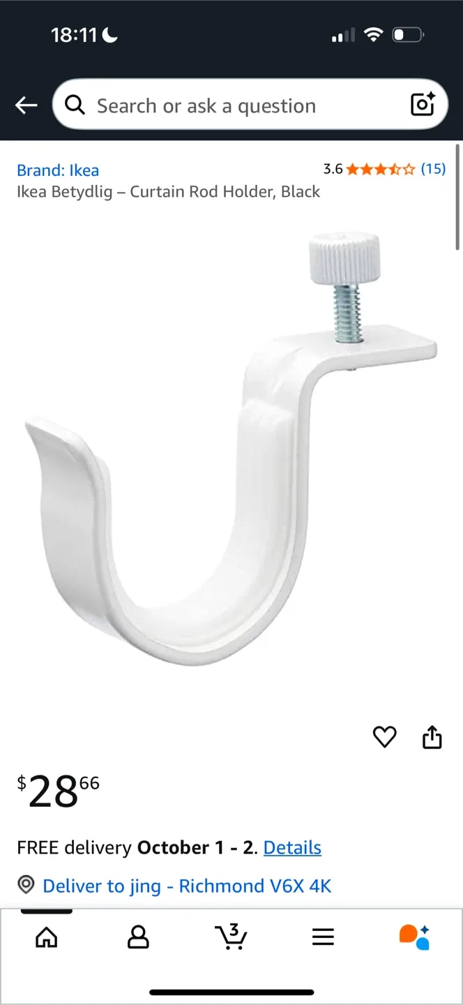 IKEA BETYDLIG Curtain Rod Holder - New in Box! image indicator(3)