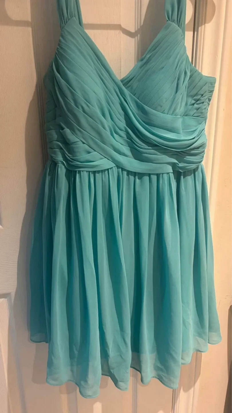 Azazie Aqua Chiffon Party Dress thumbnail