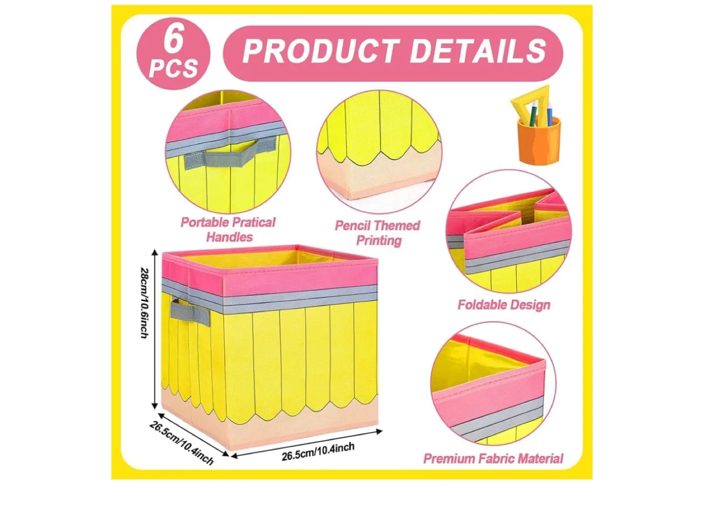 CHUNNIN 6-Piece Pencil Fabric Storage Bins - New! image indicator(3)