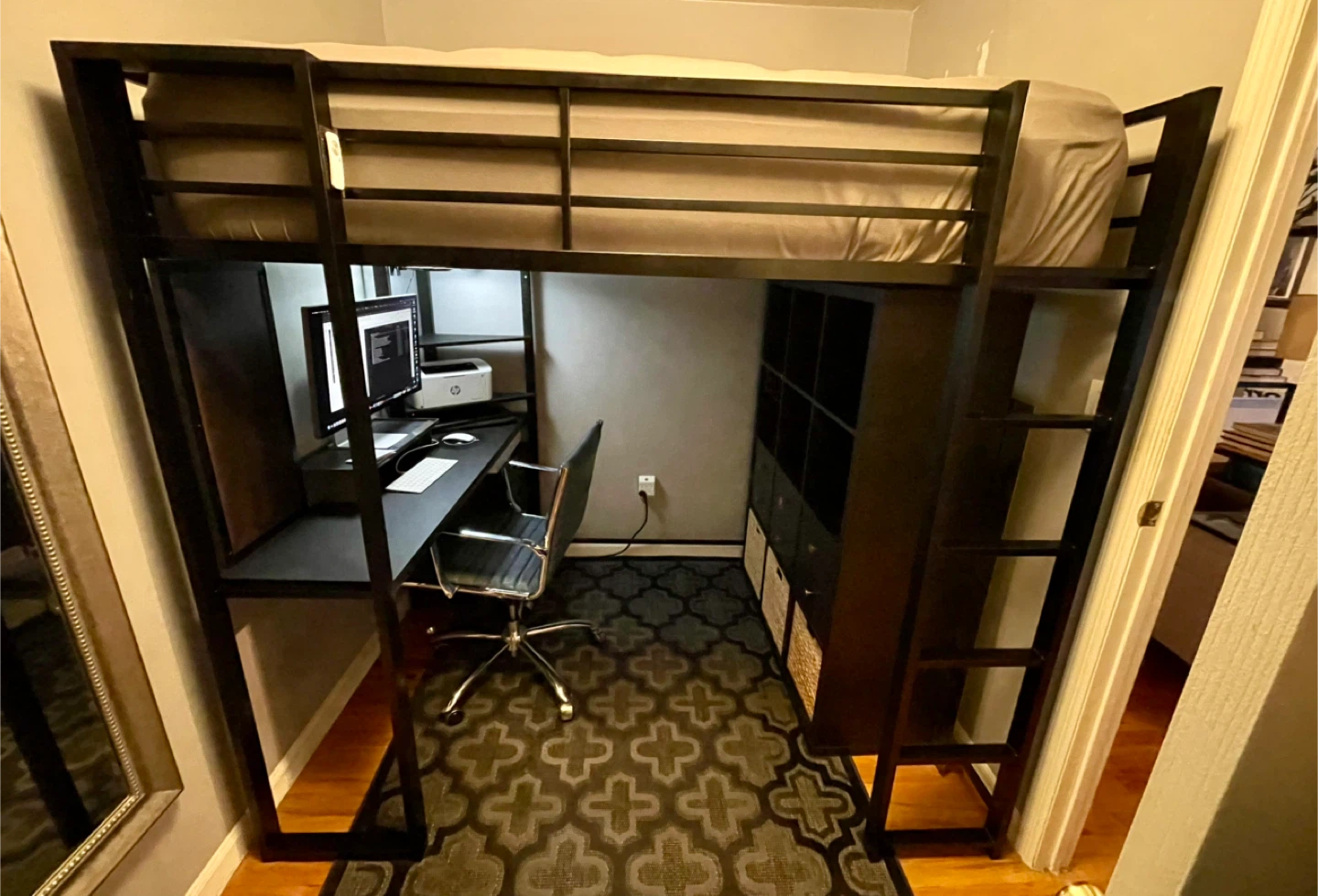 Black Metal Loft Bed with Desk - photo 2