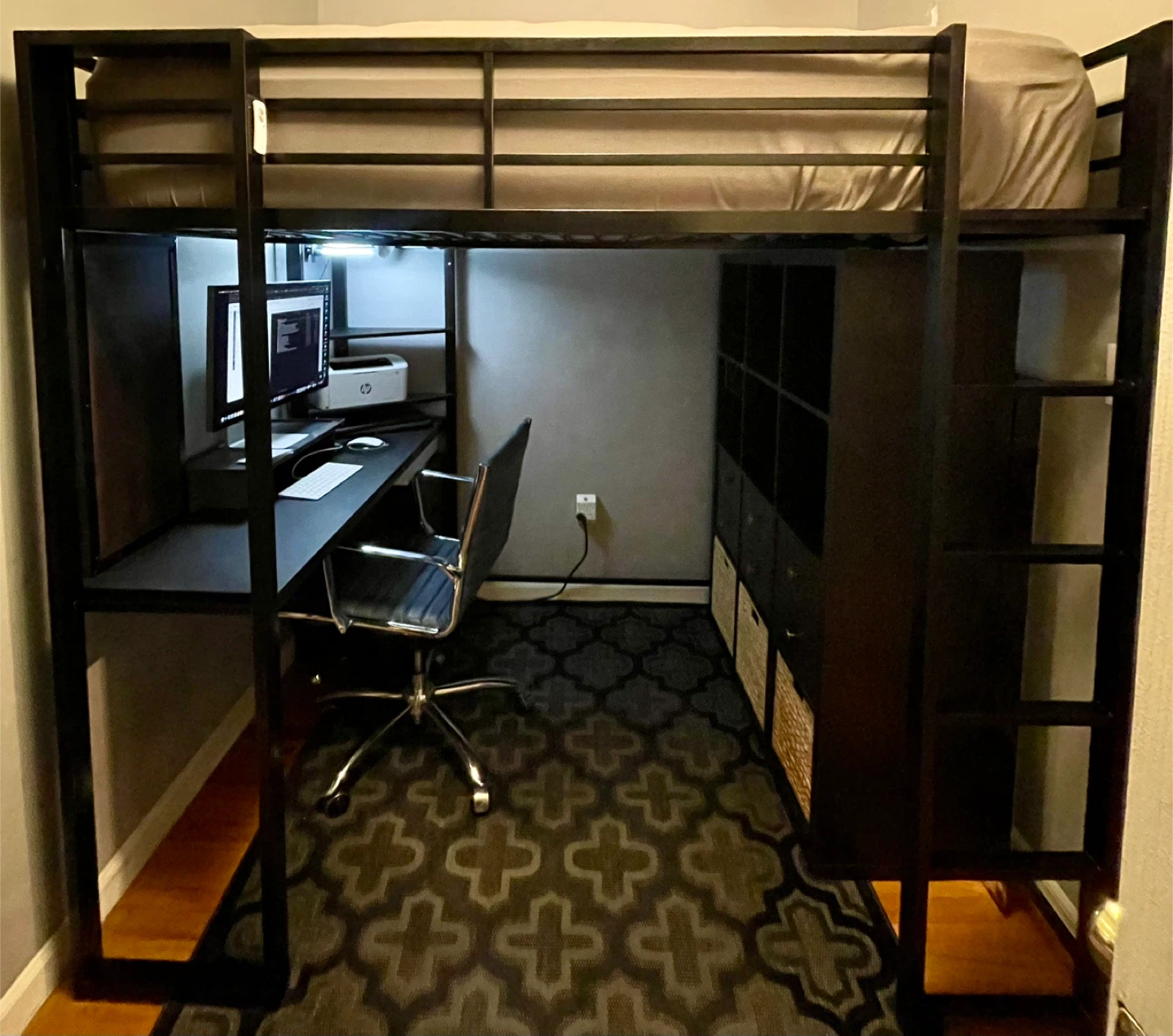 Black Metal Loft Bed with Desk