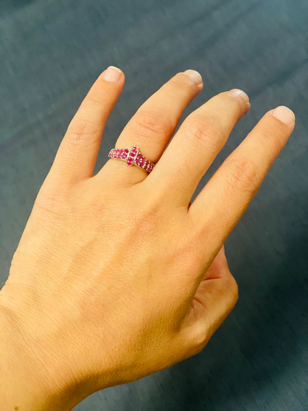 Sterling Silver Ring with Ruby Stones - Size 7