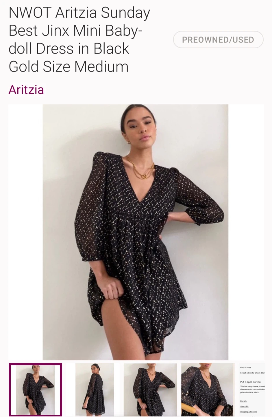 Aritzia Sunday Best Jinx Mini Dress - Black Gold, M