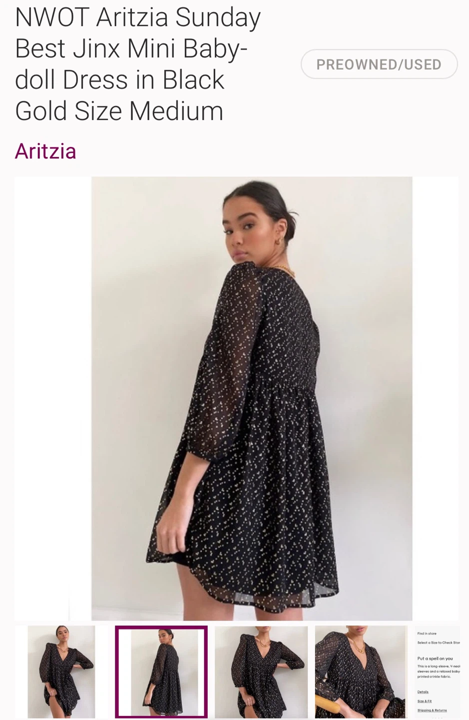 Aritzia Sunday Best Jinx Mini Dress - Black Gold, M - photo 2