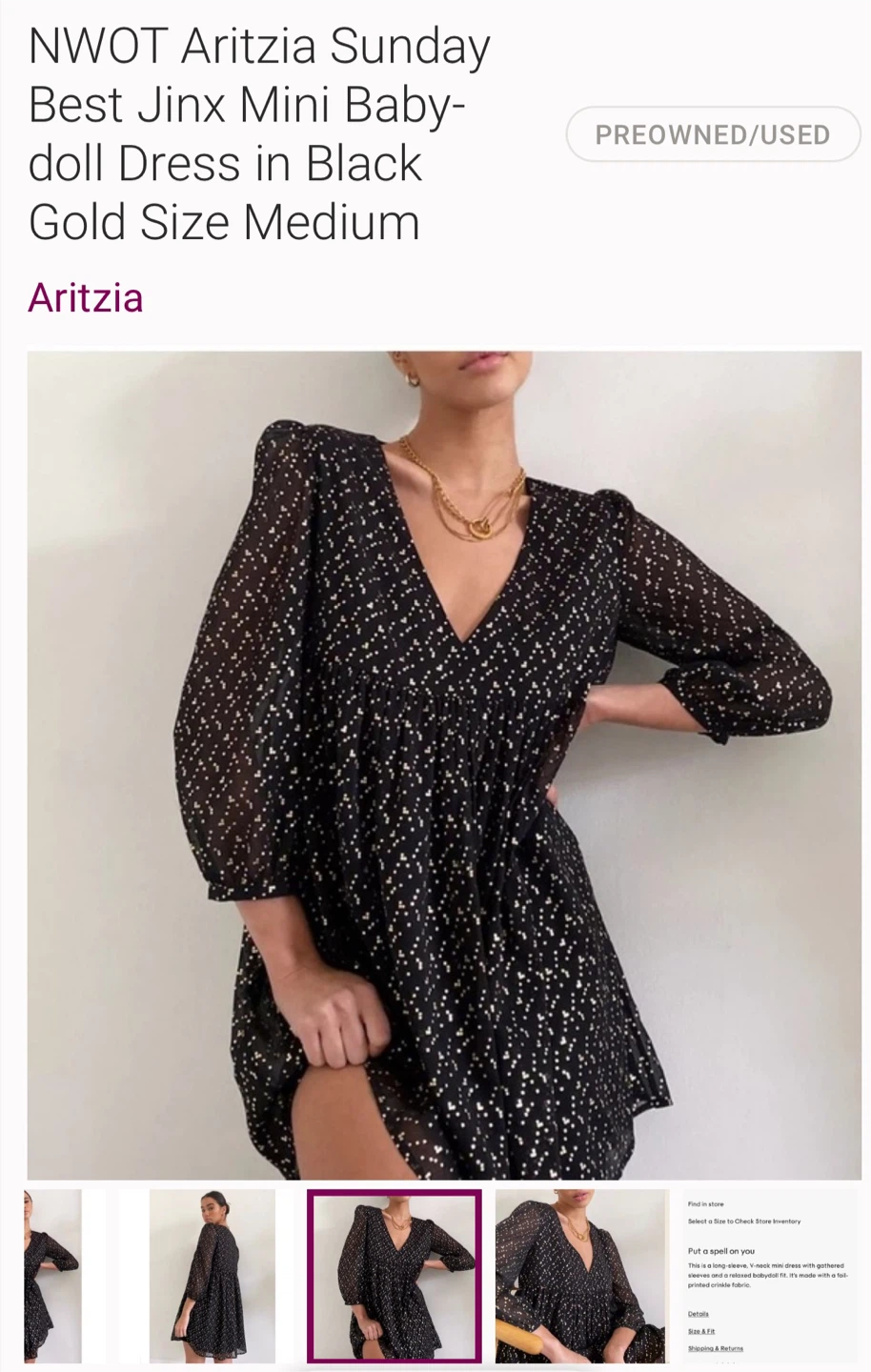 Aritzia Sunday Best Jinx Mini Dress - Black Gold, M - photo 4