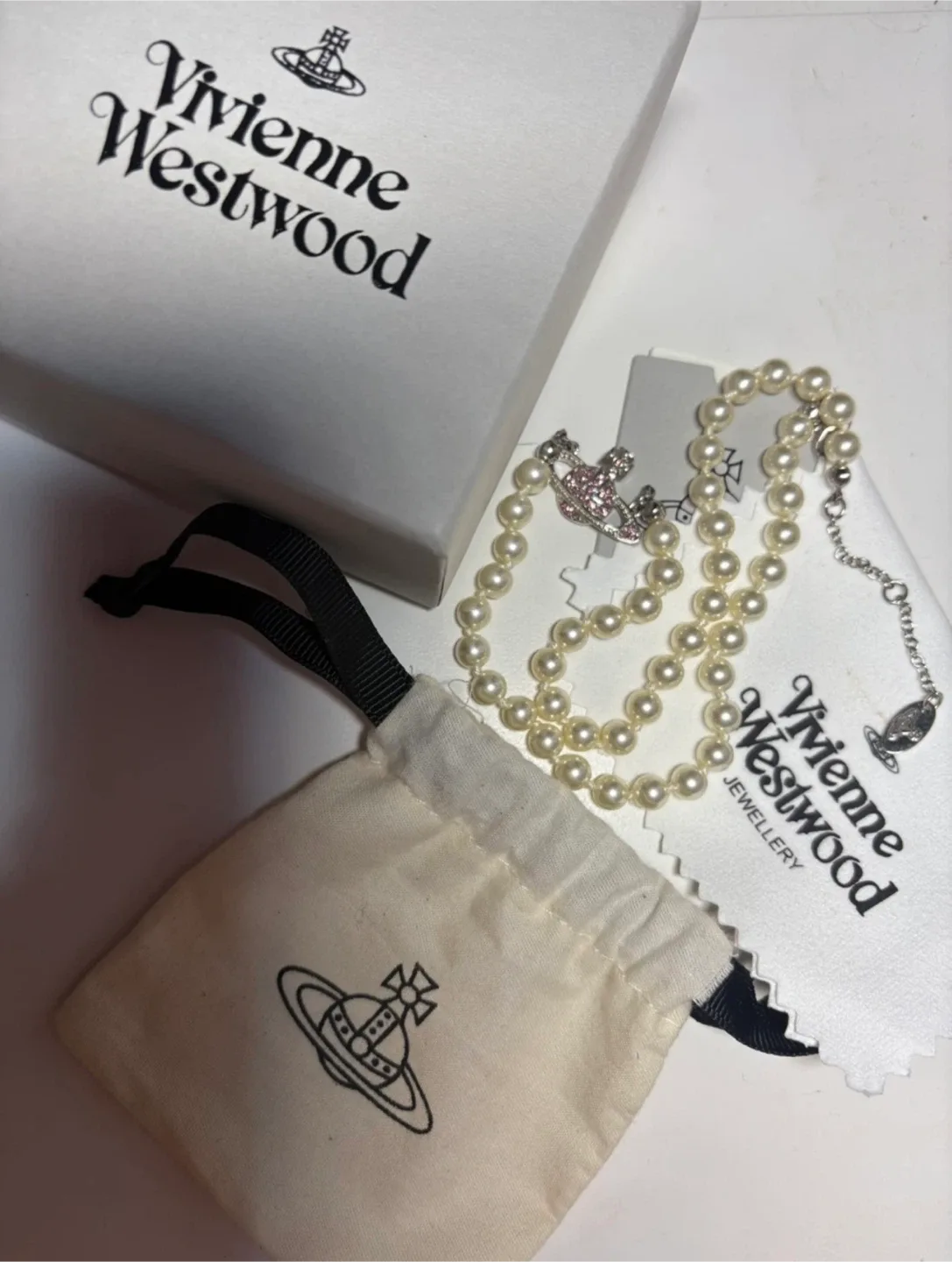 Vivienne Westwood Pearl Necklace with Pink Orb thumbnail