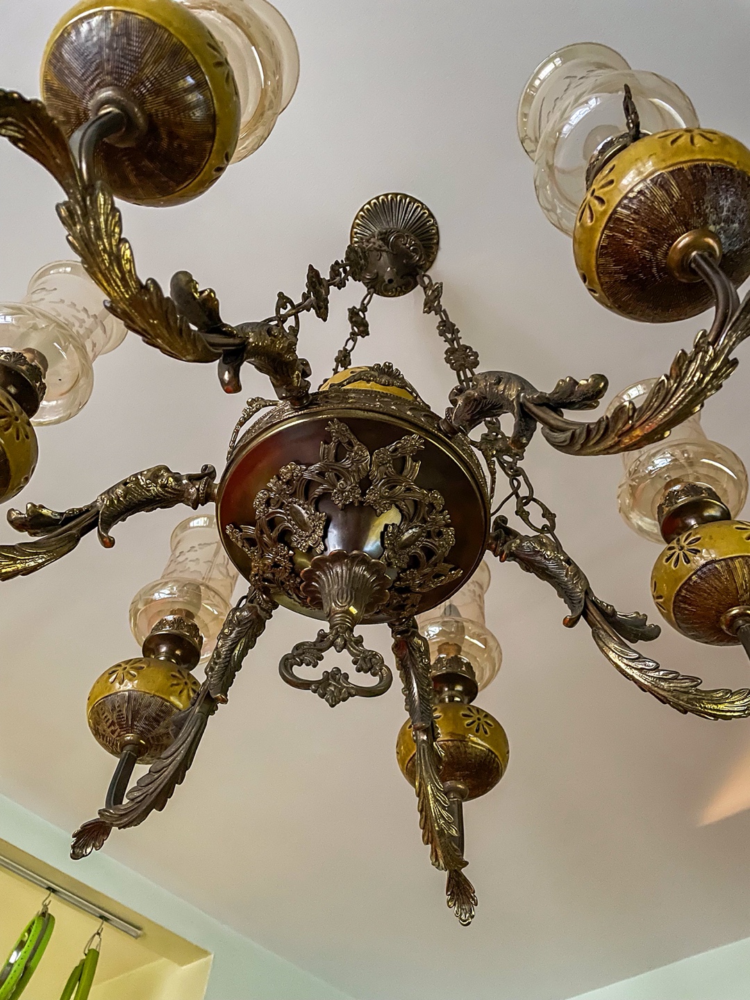 Vintage Ceramic & Brass Chandelier - photo 2