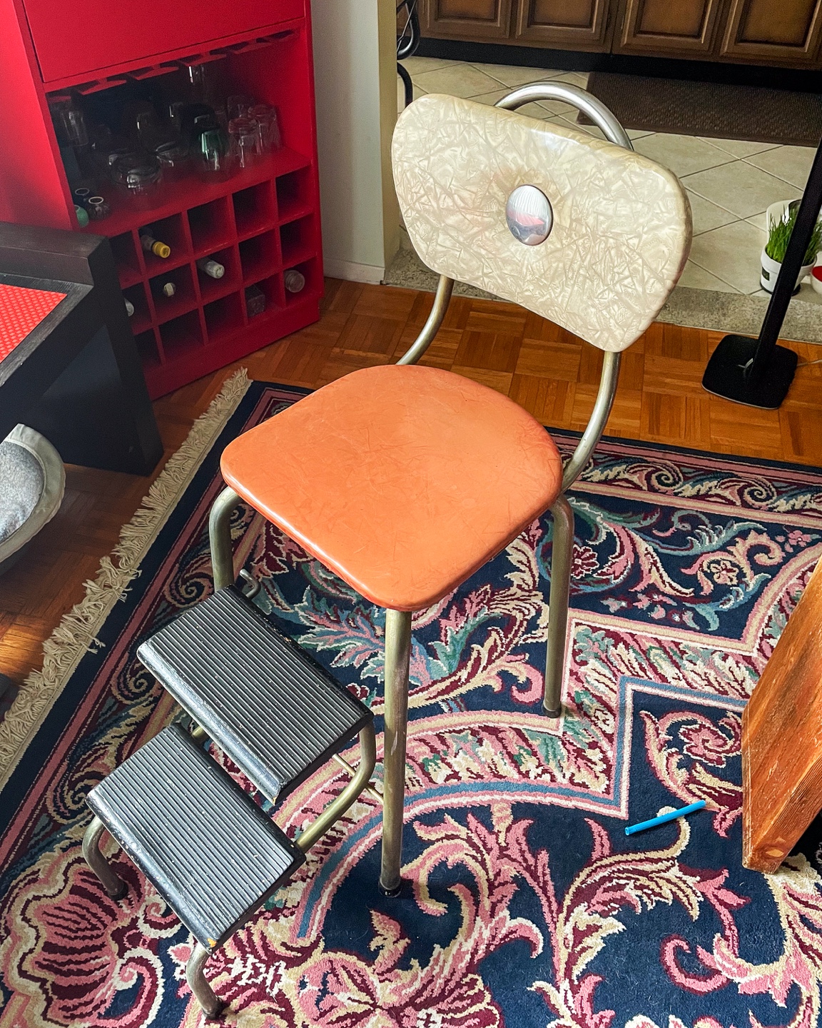 Mid Century Step Stool Chair with Fold-Out Steps