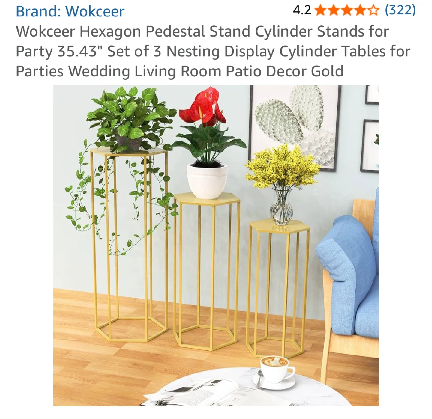 Wokceer Hexagon Pedestal Stand Cylinder Tables - Set of 3 image indicator(6)