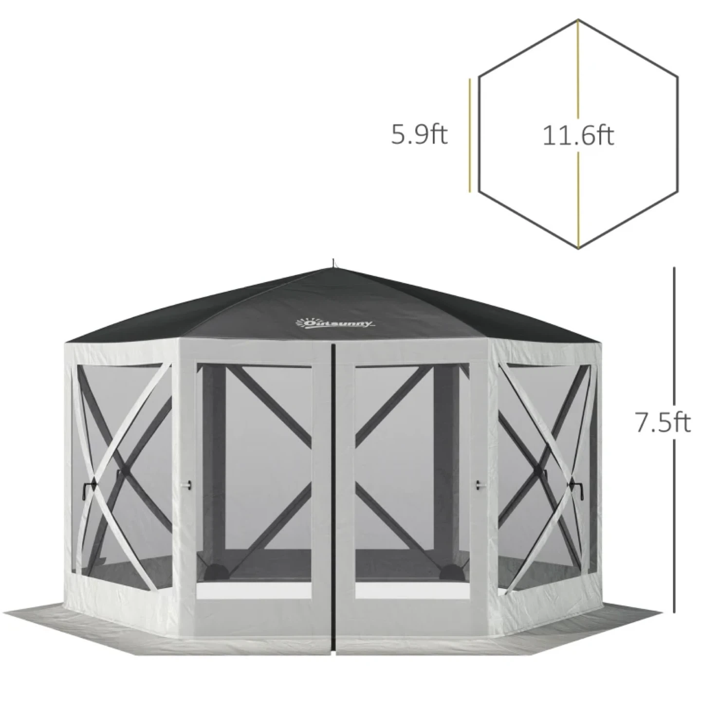 Outsunny 12' x 12' Hexagon Automatic Pop Up Screen Tent - photo 2
