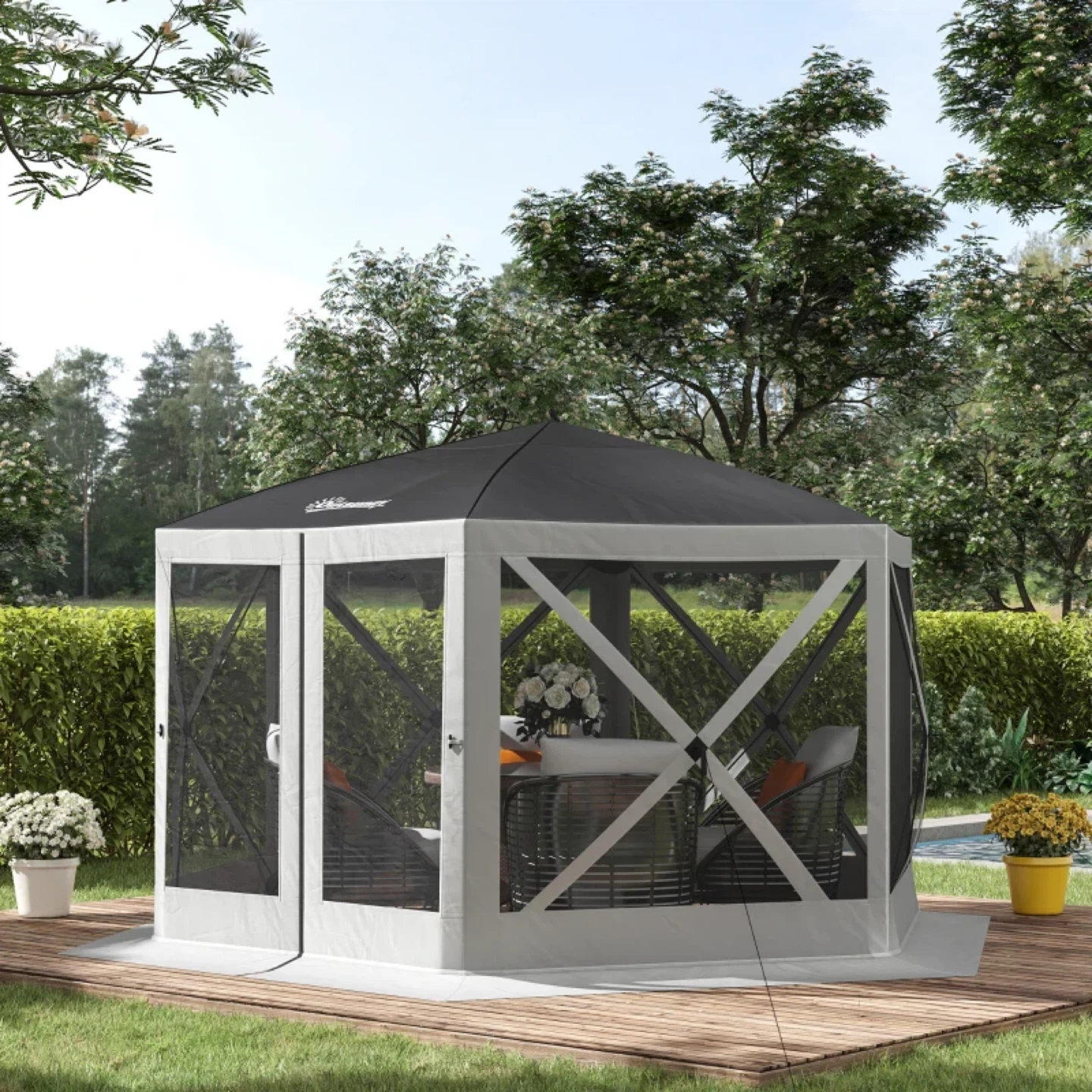 Outsunny 12' x 12' Hexagon Automatic Pop Up Screen Tent