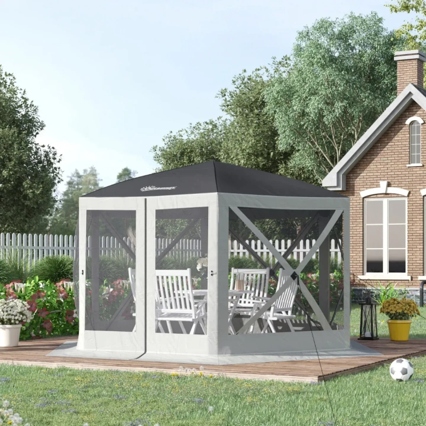 Outsunny 12' x 12' Hexagon Automatic Pop Up Screen Tent image indicator(7)