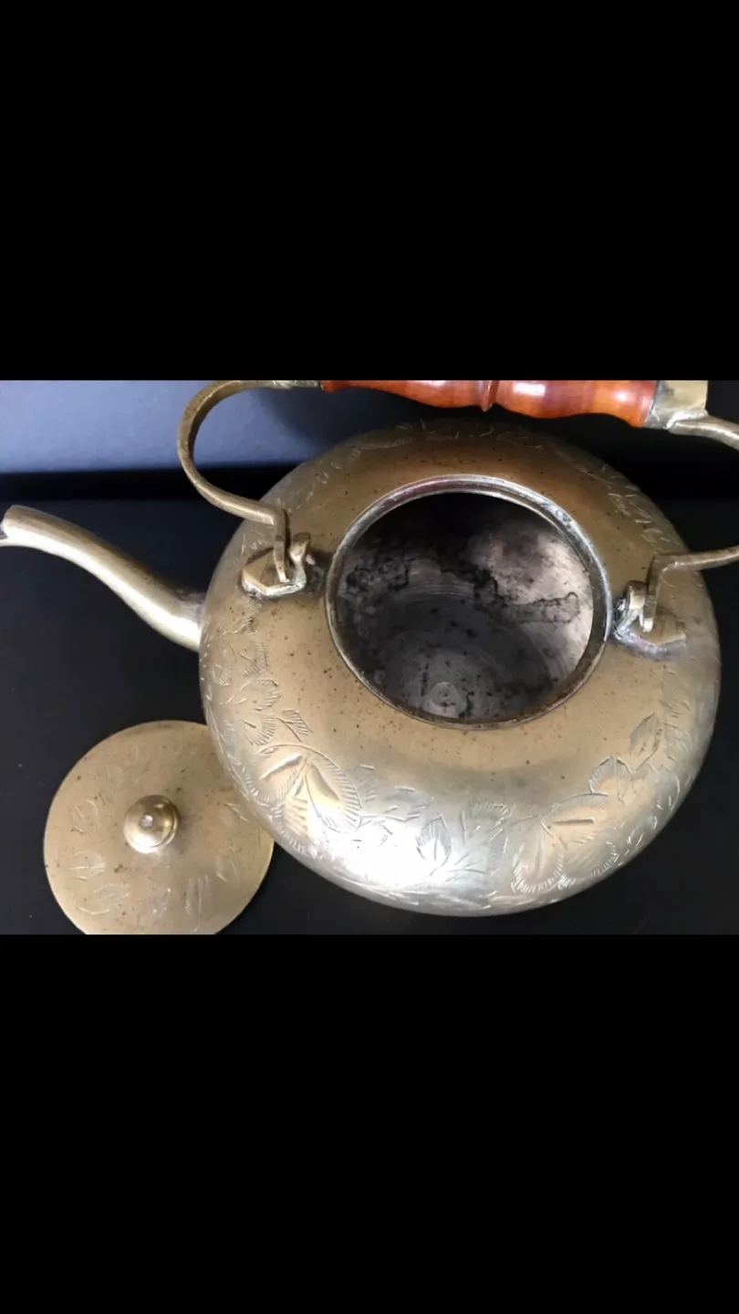 Vintage Brass Etched Tea Kettle image indicator(2)