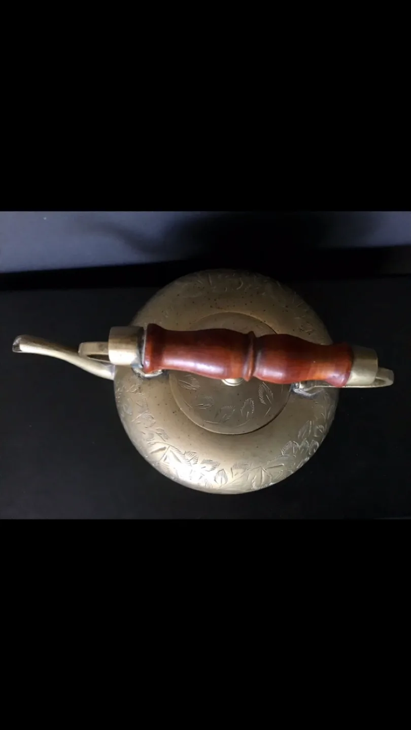 Vintage Brass Etched Tea Kettle image indicator(4)