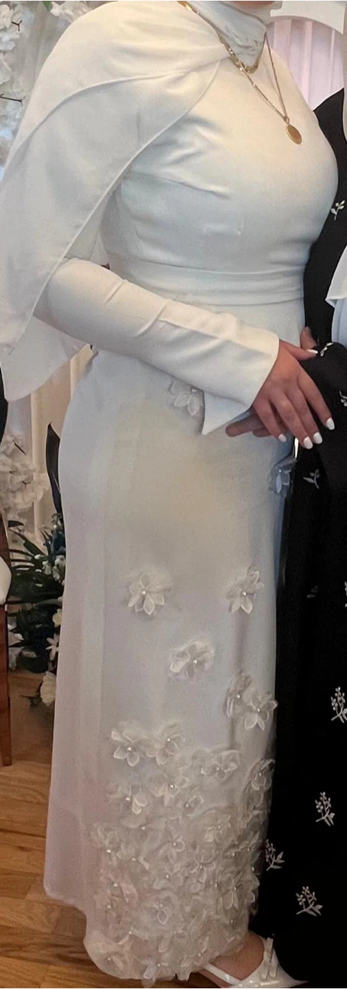White Wedding Dress with Floral Details