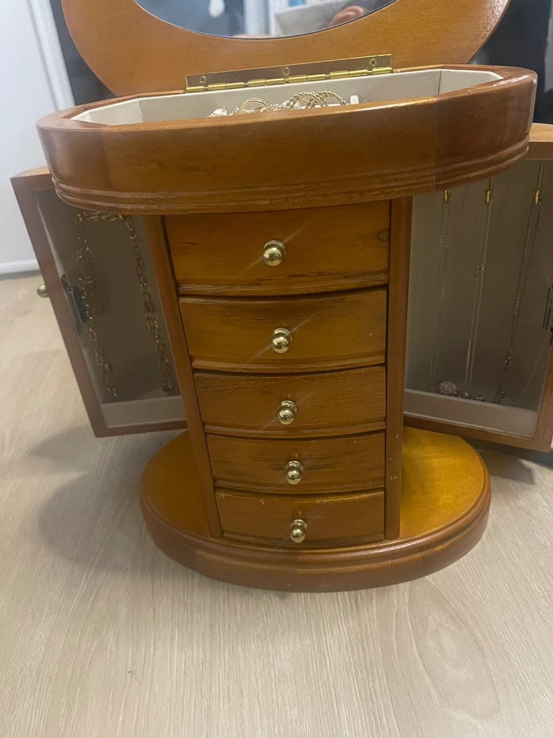 Wooden Jewelry Box with Mirror & Drawers - photo 4