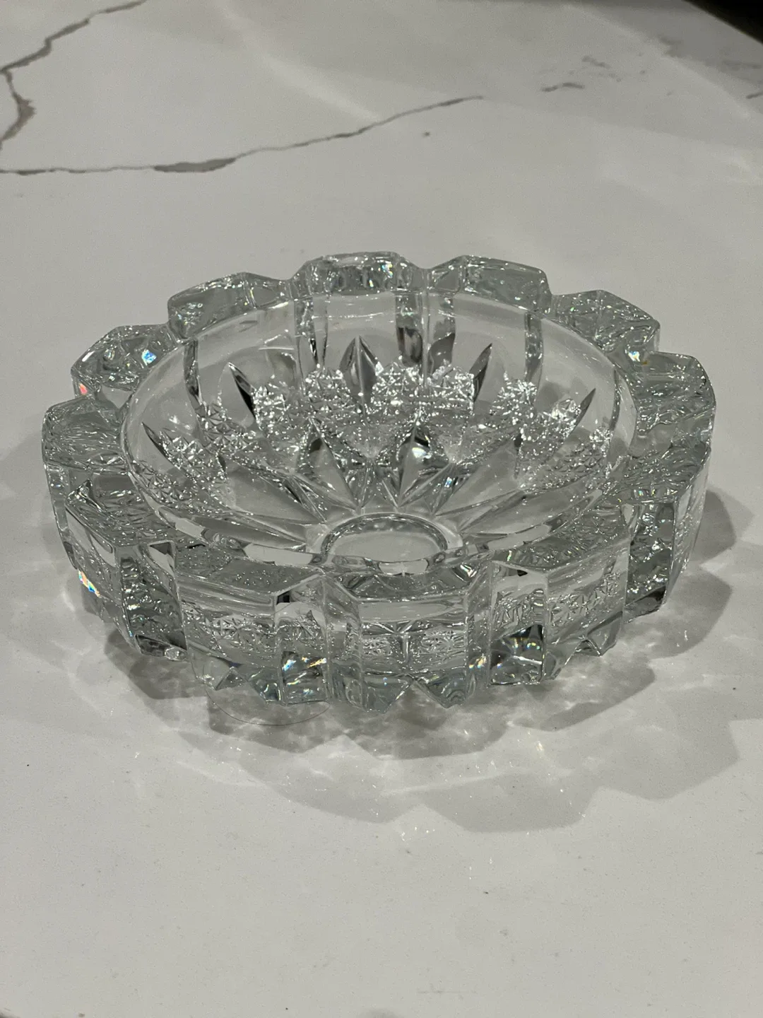 Vintage Clear Cut Glass Crystal Ashtray Star Base 6.25 diameter thumbnail