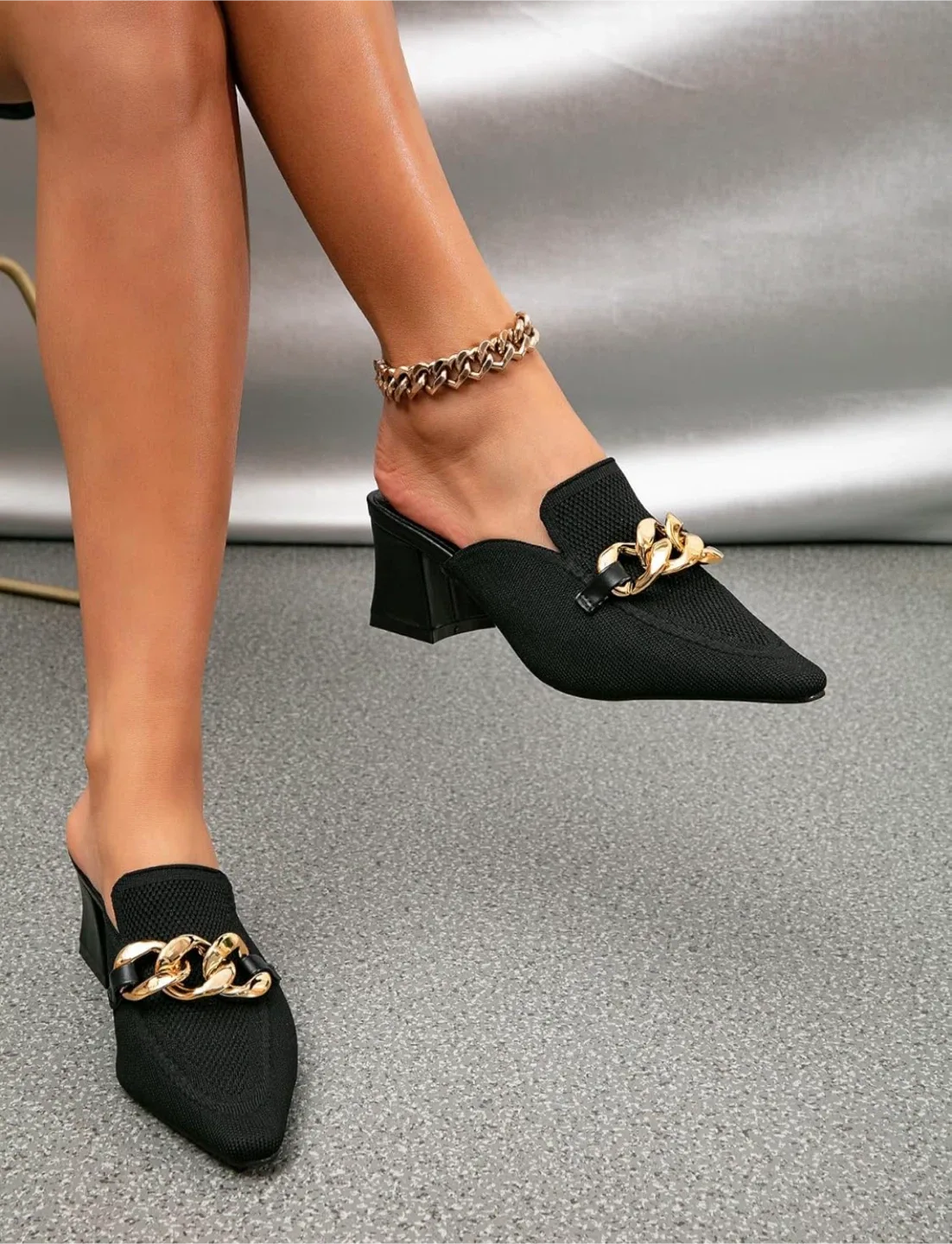 New newbelle black knit heeled mules size 9 image indicator(2)