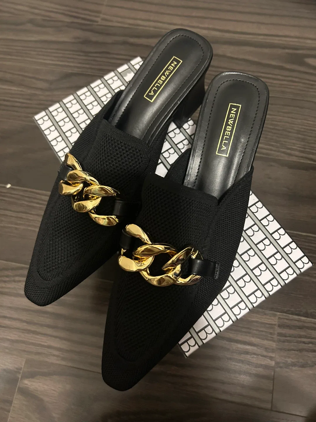 New newbelle black knit heeled mules size 9 image indicator(9)