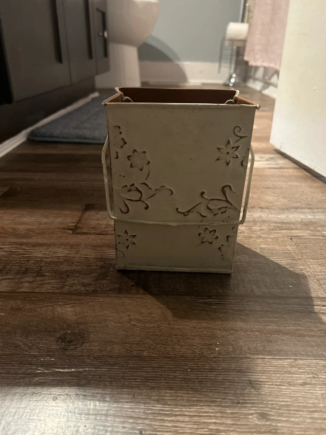 Decorative Metal Pail with Floral Design thumbnail