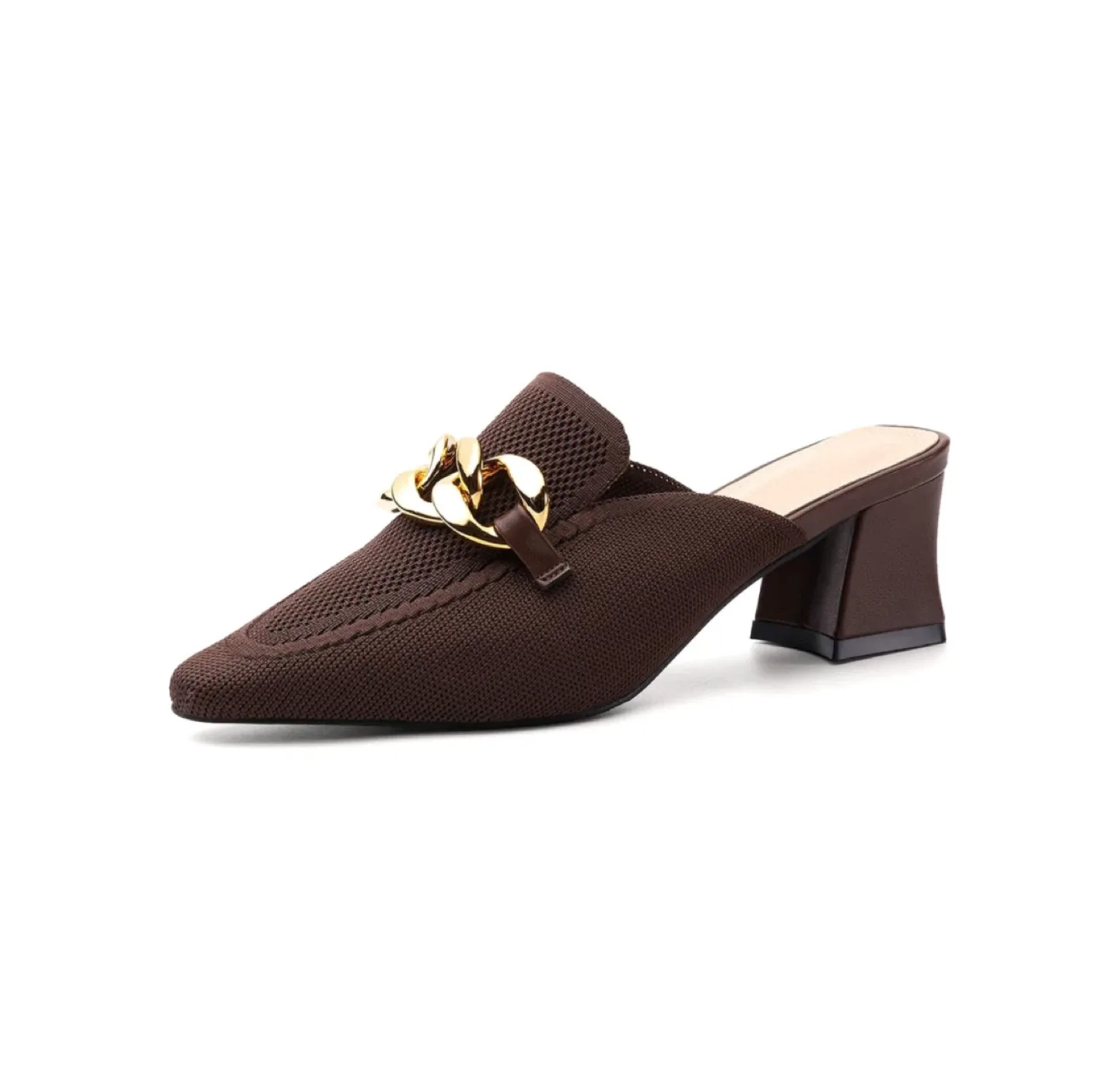 New newbelle brown knit heeled mules size 8 thumbnail