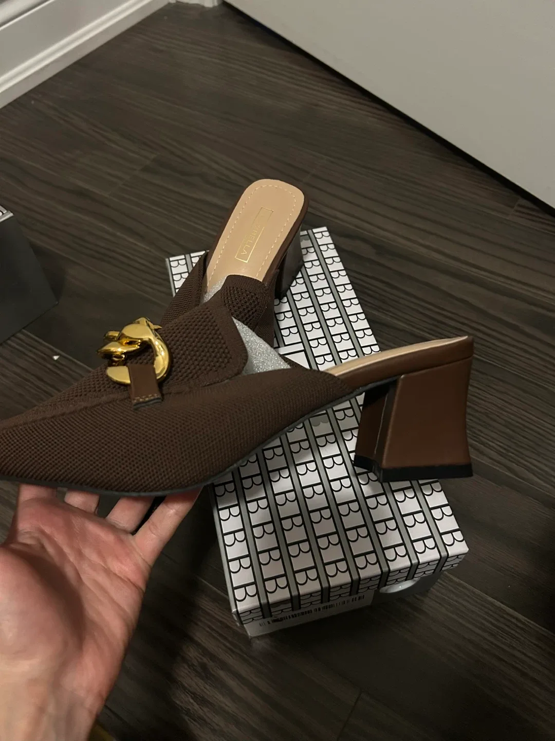 New newbelle brown knit heeled mules size 8 image indicator(6)