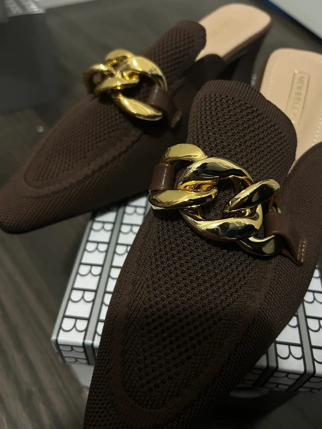 New newbelle brown knit heeled mules size 8 image indicator(8)