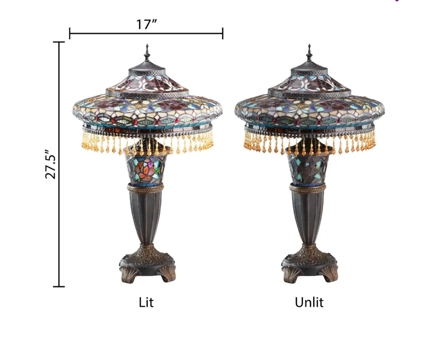 Stained Glass Parisian Tiffany Lamp Beaded Shade Victorian Boho image indicator(2)