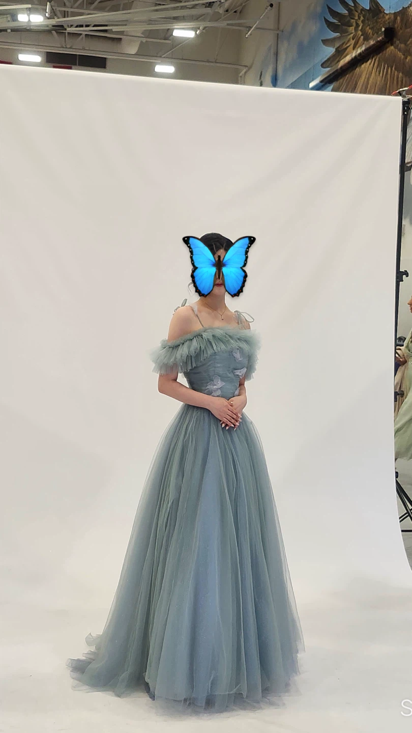 Blue Tulle Off-Shoulder Prom Dress - photo 5