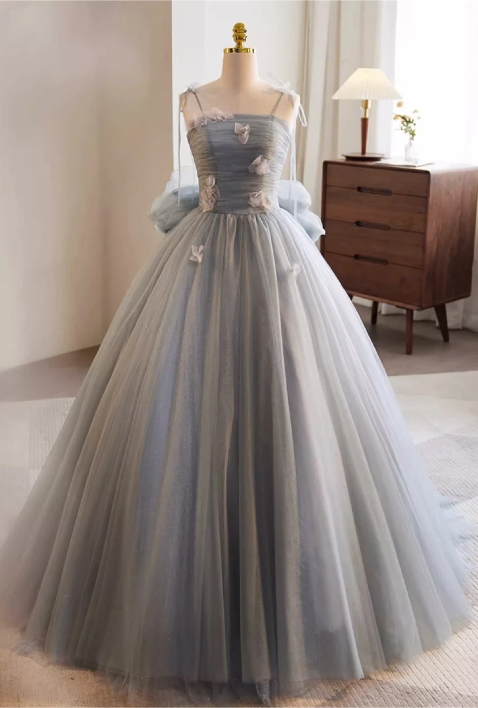 Blue Tulle Off-Shoulder Prom Dress