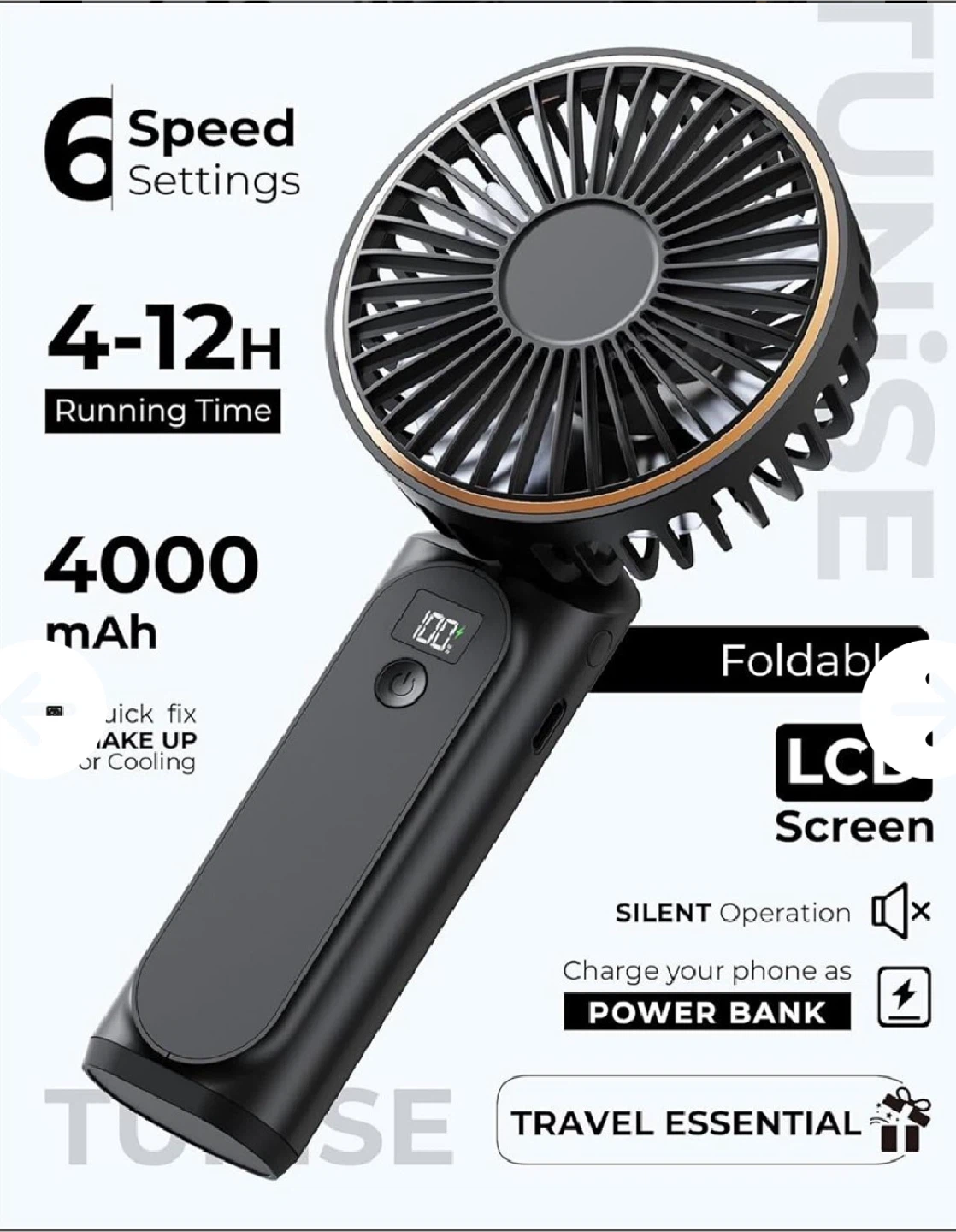 TUNISE Handheld Fan, 4000mAh - photo 2