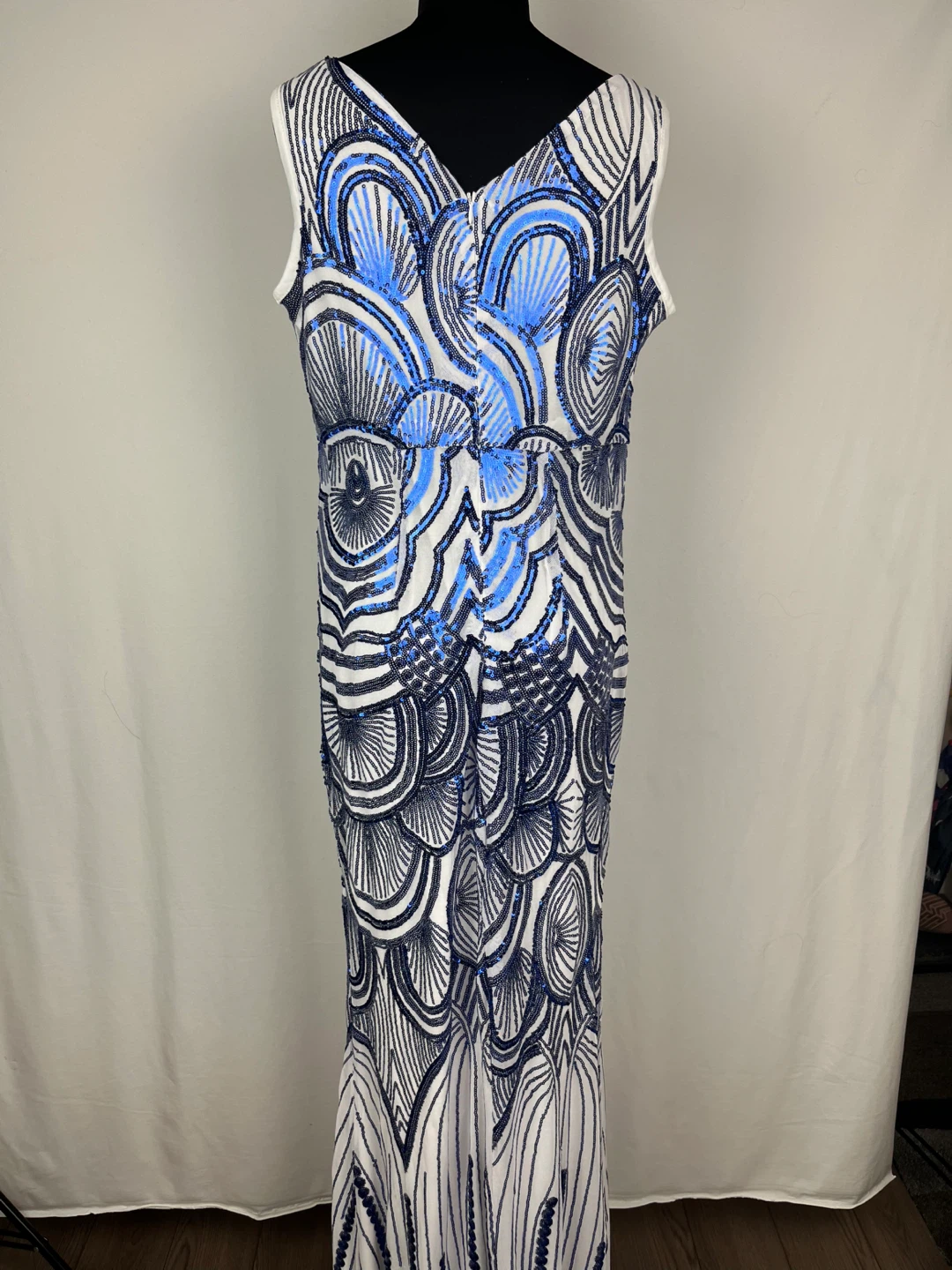 Sequin Pattern Maxi Dress - Blue & White Size M