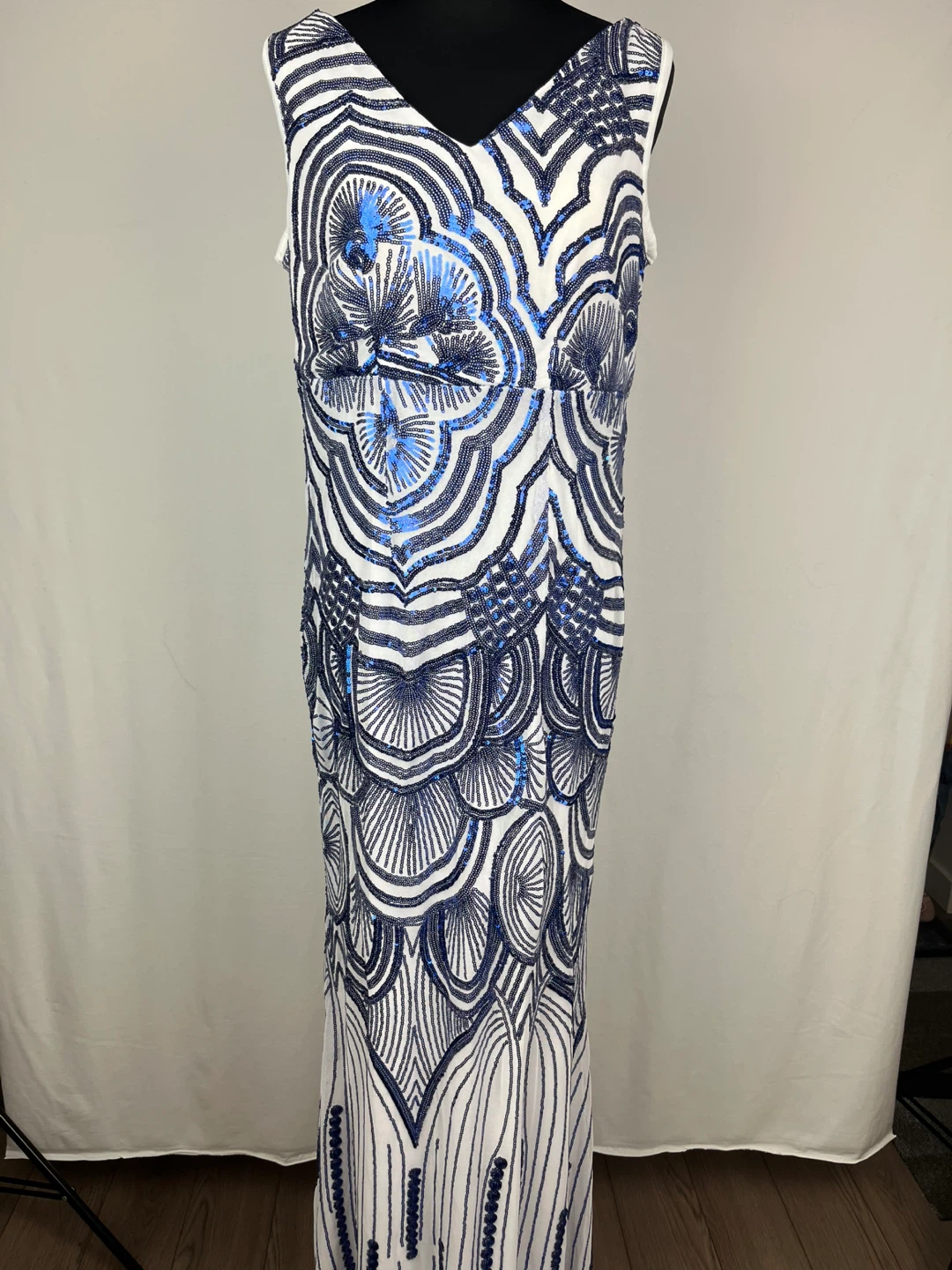 Sequin Pattern Maxi Dress - Blue & White Size M - photo 2