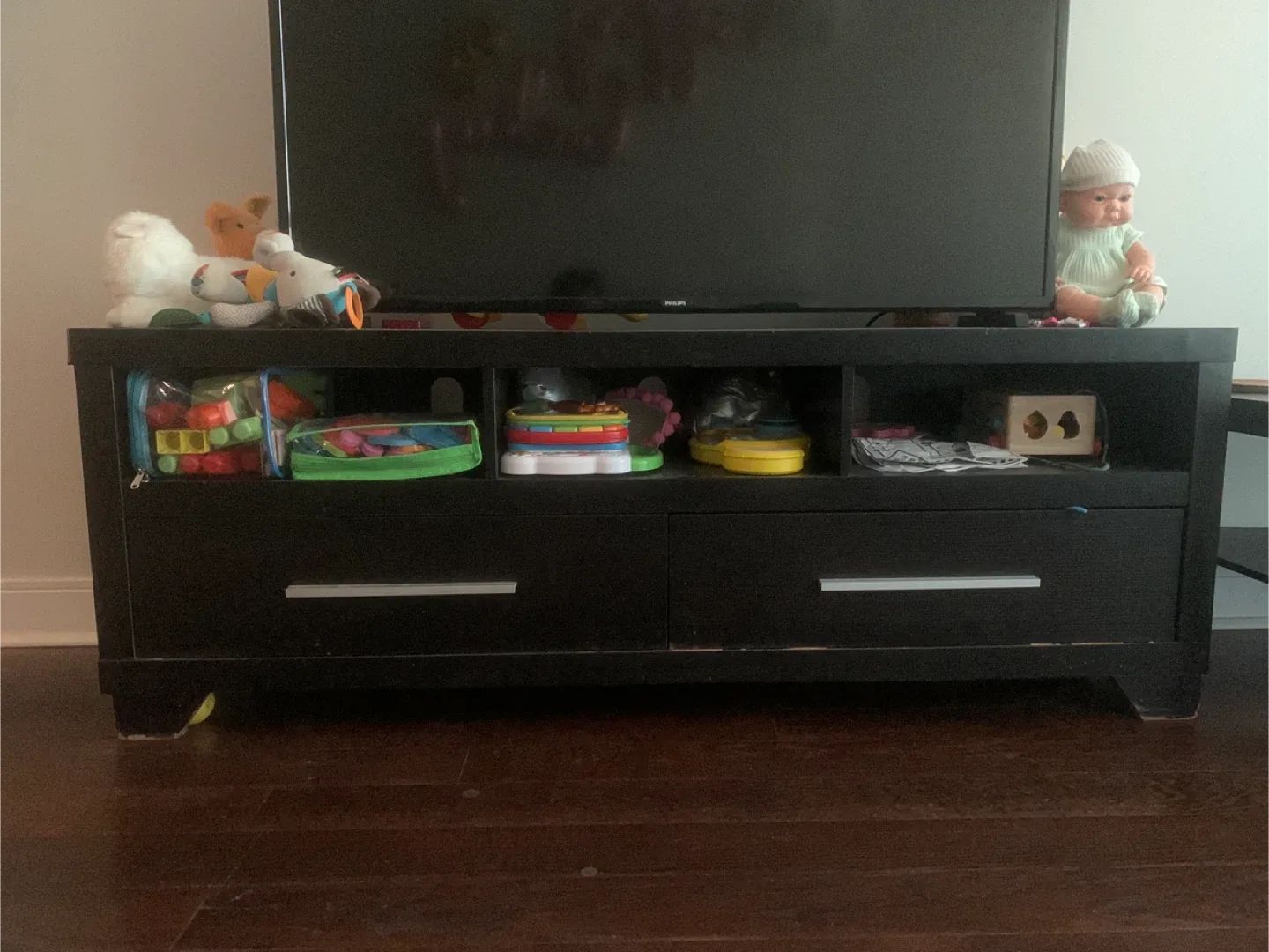 Black wooden TV Stand with Drawers thumbnail