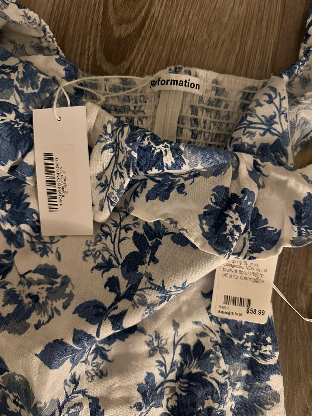 Reformation Olympia Top - Blue Floral, Size S - New! - photo 3