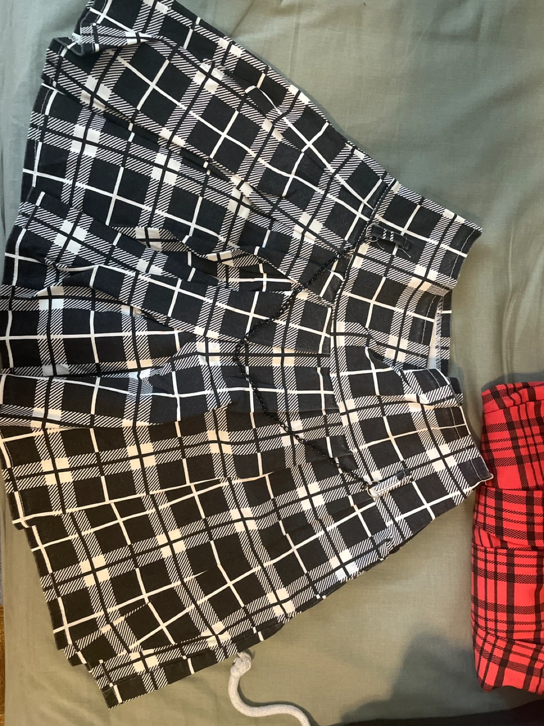 Red & Black Plaid Skirt with Chain Detail - photo 2