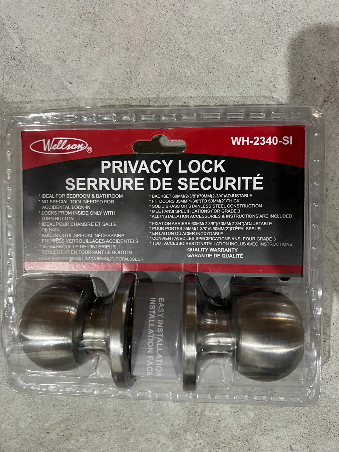 Wellson WH-2340-SI Privacy Lock - New in Package
