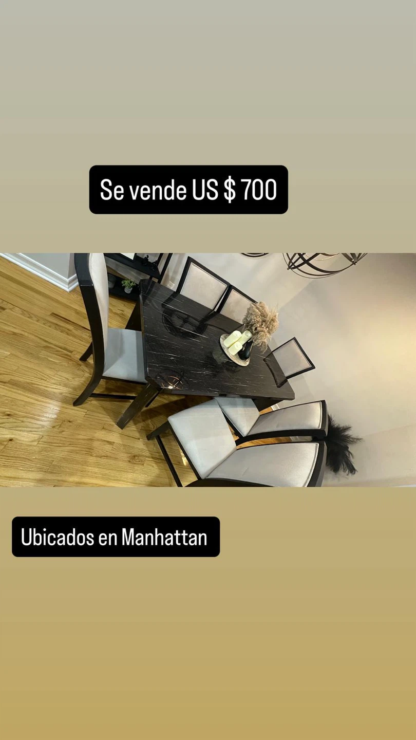 Dining Table with 6 Chairs - Black Marble - photo 2