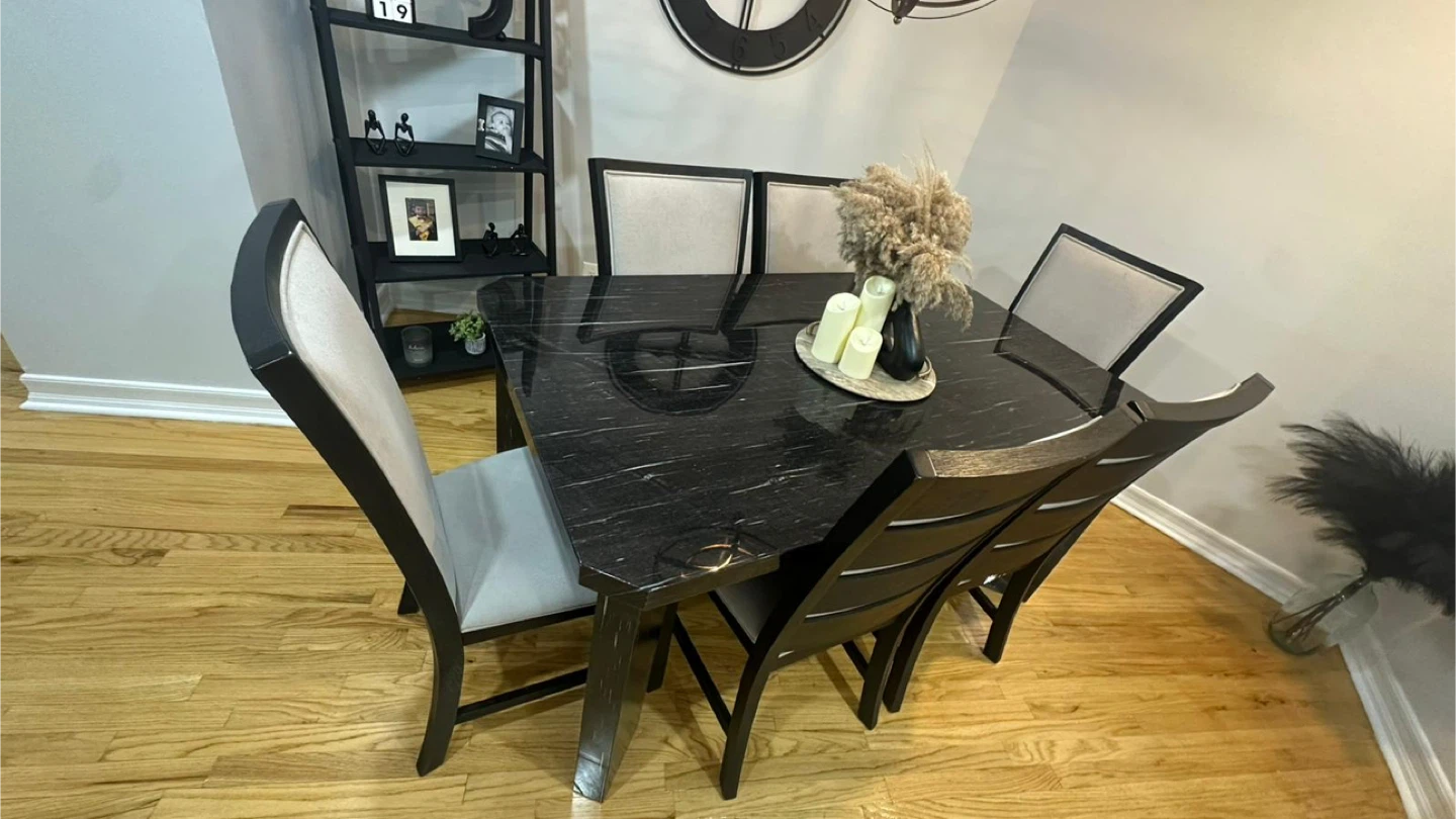 Dining Table with 6 Chairs - Black Marble - photo 3