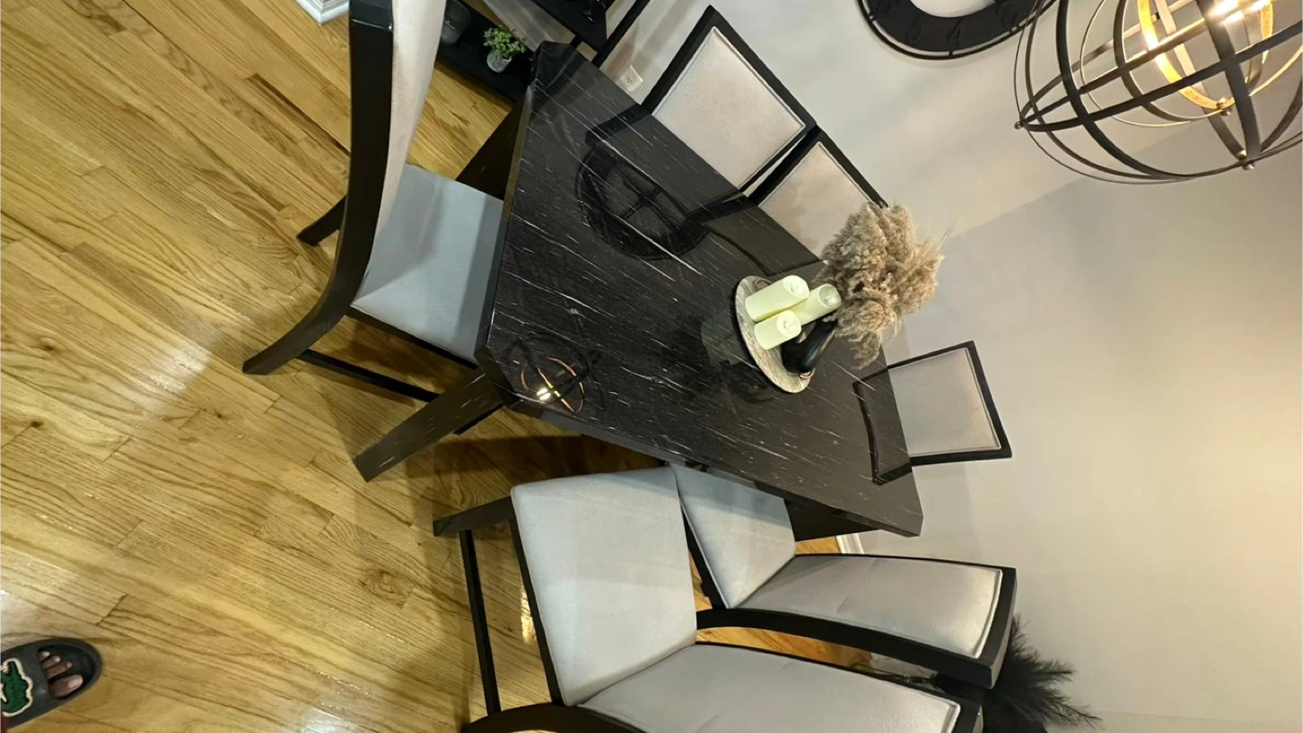 Dining Table with 6 Chairs - Black Marble